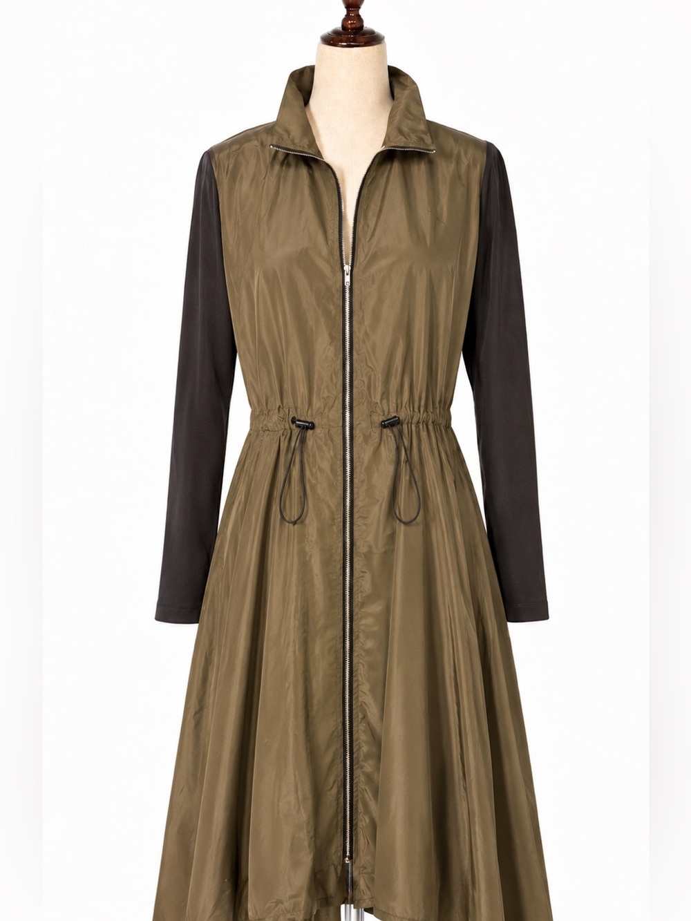 Sun Kim khaki parachute bungee hi-lo dress / jacket, zip- Asian minimalism. M